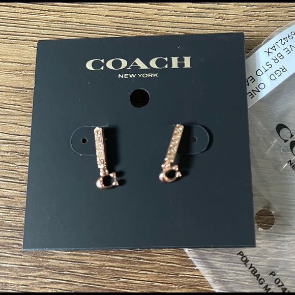 COACH-NWT Rose Gold, Crystal Signature “C” Earrings - Picture 8 of 10
